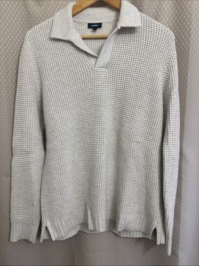 Express Men's Cream Waffle-Knit V-Neck Polo Sweater